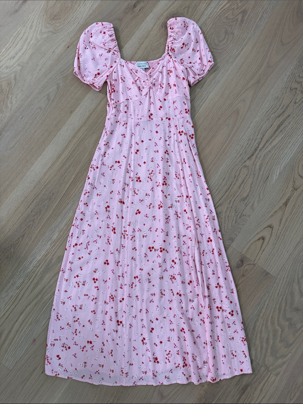 & Other Stories Pink Floral Puff Sleeve Sweetheart Midi Dress Size 2